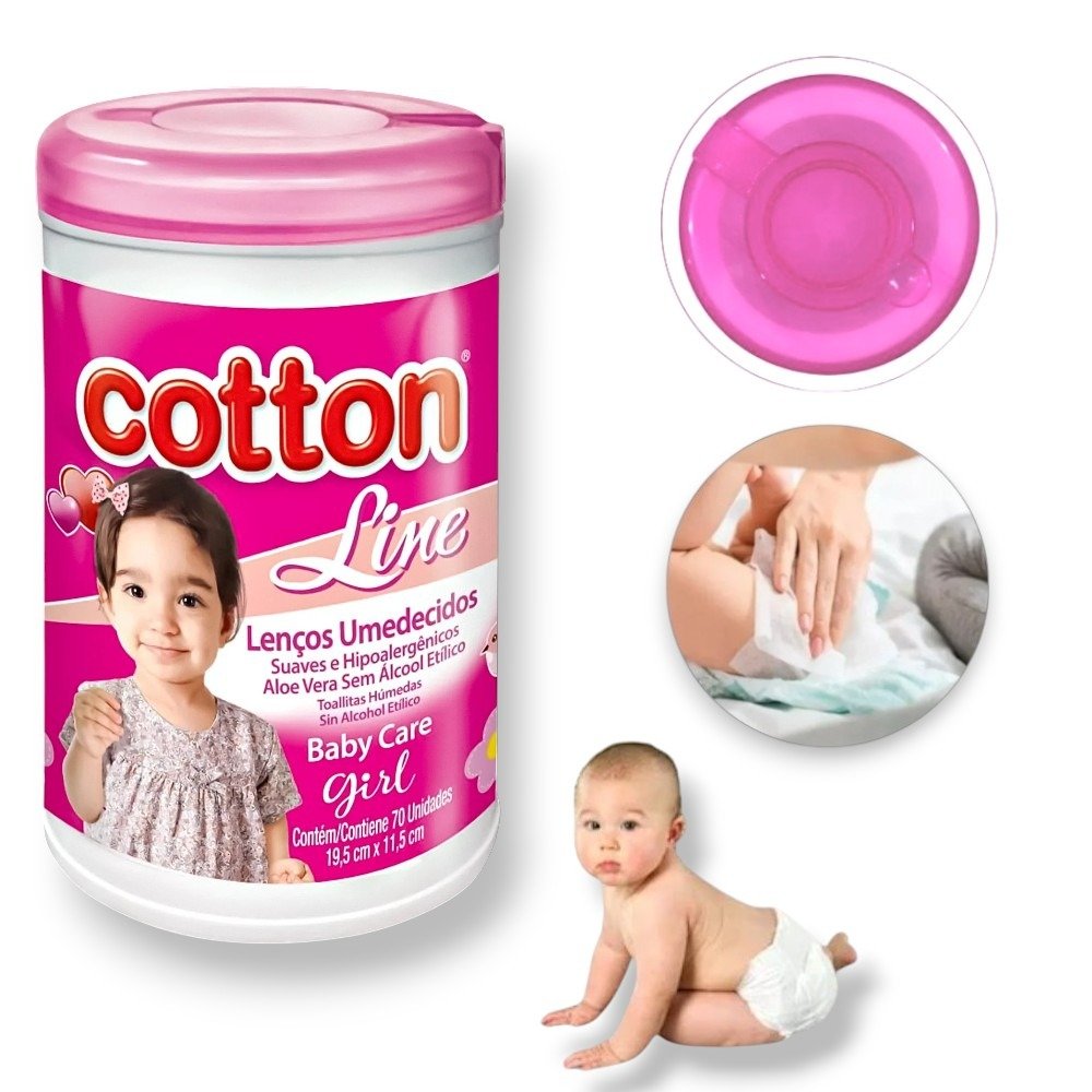 LENÇO BABY CARE GIRL POTE70 ROSA (FD12)-COTTON LINE