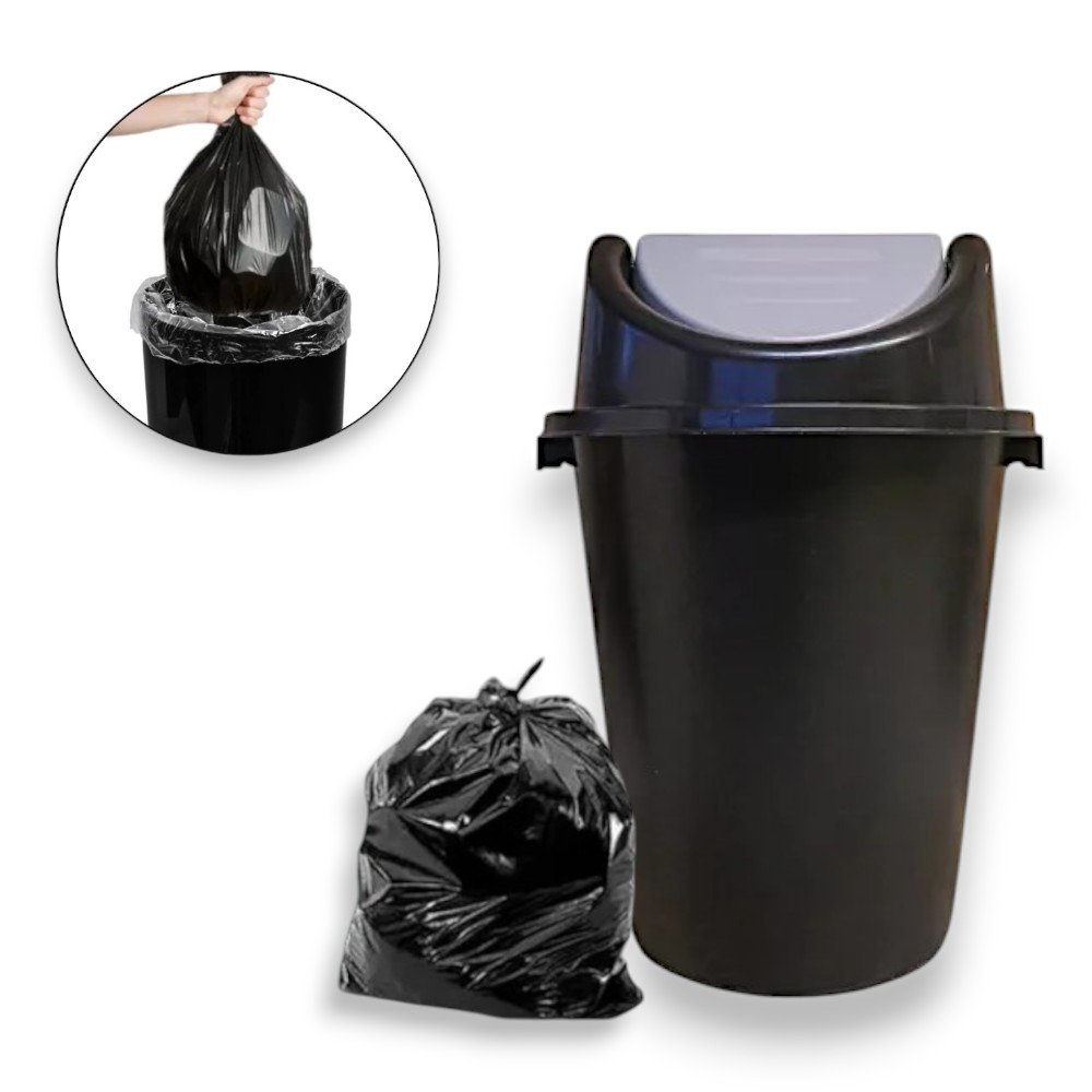 CESTO FECHADO C/TP BASCULANTE 60LTS PRETO (6PÇS)-PLASNEW - Imagem 2