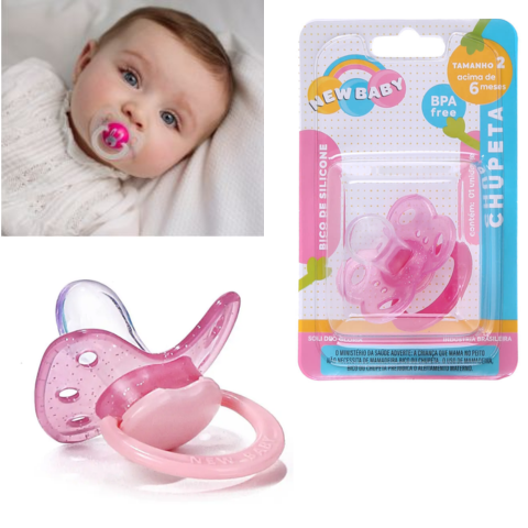 CHUPETA GLITER ROSA SILICONE BICO ASSIMÉTRICO BLISTER (24PÇS)-NEW BABY - Imagem 3