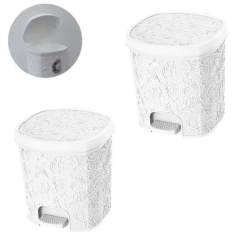 CESTO C/PEDAL 8LTS FLORAL BRANCO (6PÇS)-UNINJET - Imagem 3