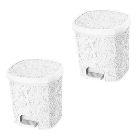 CESTO C/PEDAL 8LTS FLORAL BRANCO (6PÇS)-UNINJET - Imagem 2